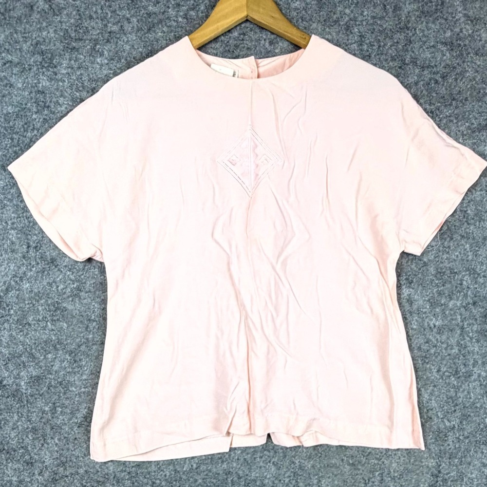 Vintage Nicole Blake Blouse Womens M Petites Pink Soft Minimal Basics‎ Office